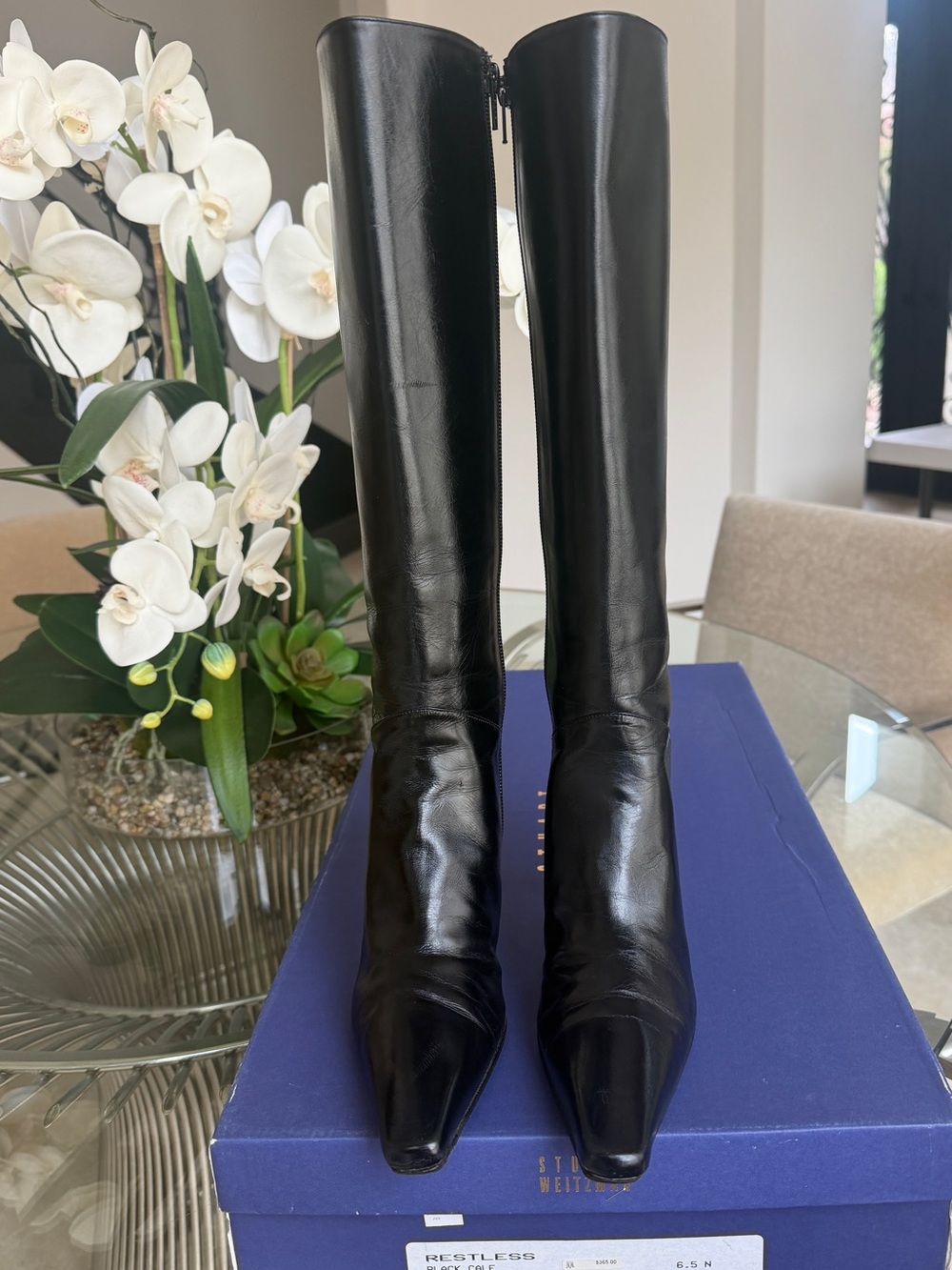 Stuart Weitzman RESTLESS Black Over-the-Knee Pointed Toe Boots Size 6.5N